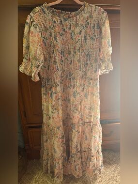 Ivy City Co Floral Smocked Maxi Dress in Cream and Pastels
